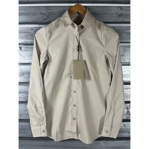 Burberry Shirt Womens UK 4 US 2 Beige Long Sleeve Button Up Uniform Work NEW